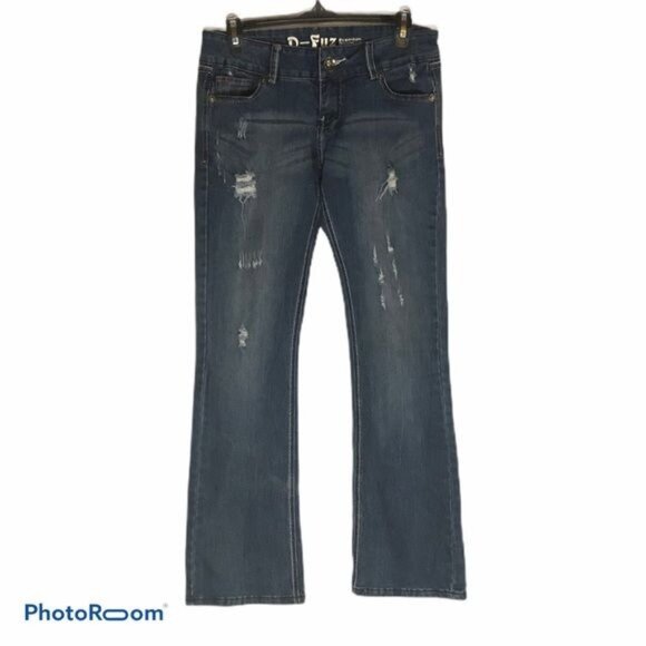 D-FUZ Premium Denimwear Boot Cut Blue Jeans distressed embroidered 9/10 READ - Picture 2 of 12
